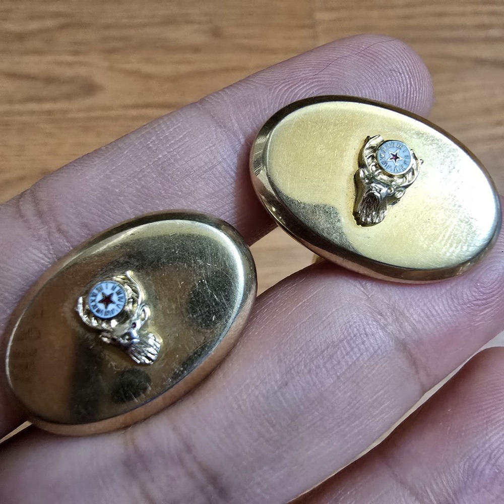 VTG Anson BPOE Elks Lodge Oval Gold Tone Cufflinks Set Fraternal Jewelry